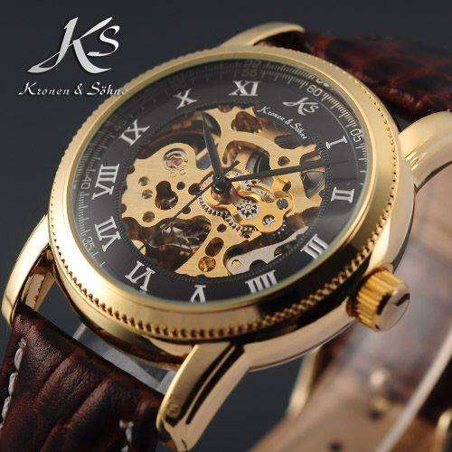 KRONEN & SOHNE Black Skeleton Automatic Mechanical Watch w/ box, papers, warranty