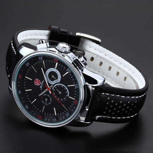 *1 day only* SHARK CARBON INFUSED BLACK LEATHER CHRONOGRAPH WATCH W/ BOX, PAPERS, LOADED!!