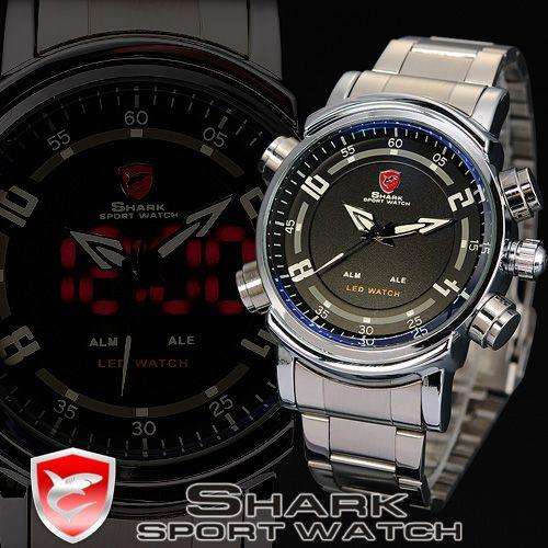 SHARK DUAL LED ARROW 45MM 3 HAND STEEL WATCH W/ BOX, PAPERS, LOADED!!