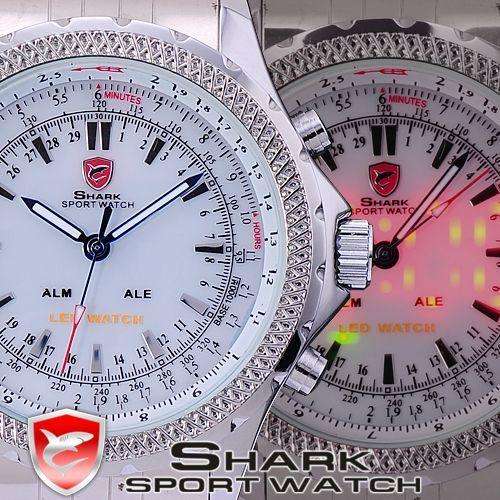 SHARK DUAL LED GOBLIN 47MM STEEL WATCH W/ BOX, PAPERS, LOADED!!