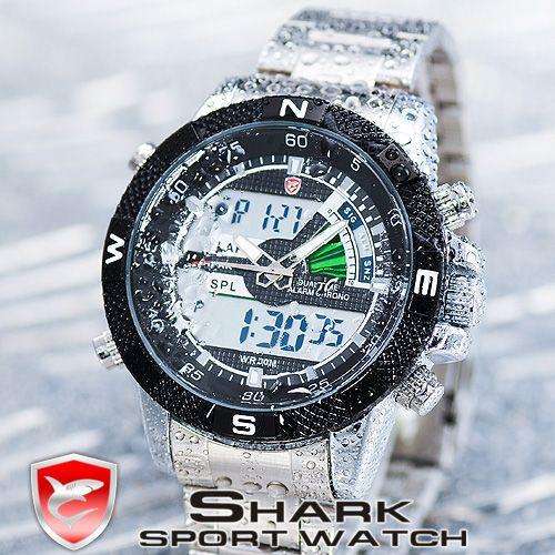 *1 day only* SHARK DUAL LED **STEEL** CHRONOGRAPH PORBEAGLE YACTH WATCH W/ BOX, PAPERS, LOADED!!