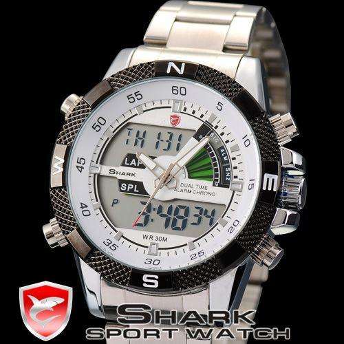 SHARK DUAL LED **STEEL** CHRONOGRAPH PORBEAGLE YACTH WATCH W/ BOX, PAPERS, LOADED!!