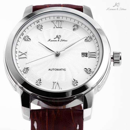 KRONEN & SOHNE Classic Elegant Gemstone Brown Leather Watch w/ box, papers, warranty