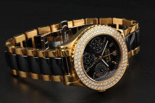 **Racy Luxury** DETOMASO ***Women's*** Chira Ceramic Gold SWAROVSKI Watch w/ Collector Tin