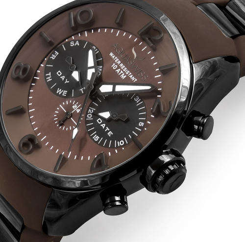 *Only 5 in SA!!* AQUASWISS Men's TRAX **MOONWALKER** STEEL CHRONO Swiss Watch W/ BOX,PAPERS