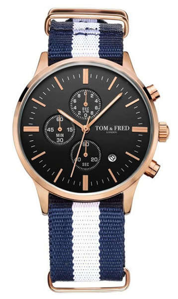 TOM & FRED London Nautical British Navy "Tenure" Chronograph Watch **Brand new w/ box and papers!!**