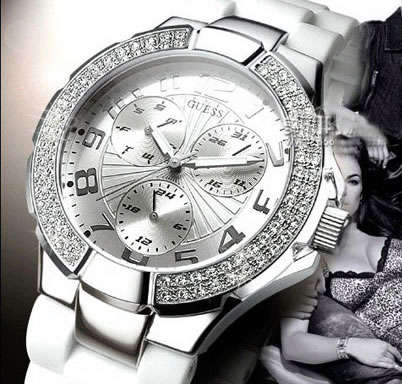 **R4299.99** GUESS White Swarovski Crystal & Polyutherane Ladies Watch