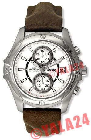 JEEP Leather Chronograph Men's Watch + WARRANTY + COLLECTOR TIN
