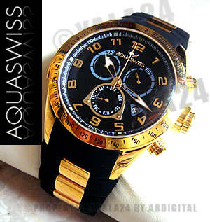 official dealer R28,000.00 >> Rare AQUASWISS Men's 18k GOLD Dark Knight Trax Chronograph Swiss Watch