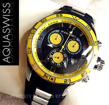 R18,000.00 >> Rare AQUASWISS Trax BUMBLEBEE Chronograph Swiss Watch