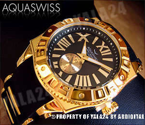 R25,000.00 >> AQUASWISS Men's IRON MAN F-16 18k GOLD pl Swiss Watch