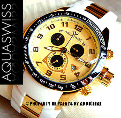 R28,000.00 >> Rare AQUASWISS Men's 18k GOLD Snow Trax Chronograph Swiss Watch