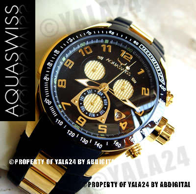 official dealer R28,000.00 >> Rare AQUASWISS Men's 18k GOLD Dark Knight Trax Chronograph Swiss Watch