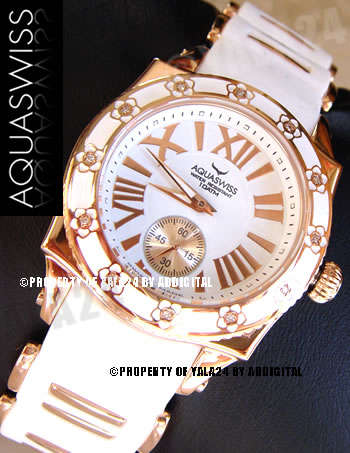 R22,000.00 >> AQUASWISS Ladies **.12ct DIAMONDS** SNOW WHITE 18k Gold Swiss Watch