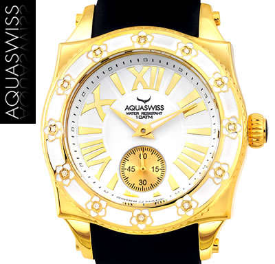 R25,000.00 >> AQUASWISS Ladies with **.12ct DIAMONDS** <<SNOW FLOWERS>> 18k GOLD Swiss Watch