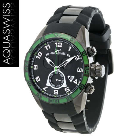 official dealer R14,000.00 >> Rare AQUASWISS Men's Black Ion Trax Chronograph Swiss Watch
