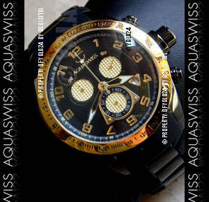 R28,000.00 >> AQUASWISS Men's Dark Knight 18k GOLD pl. BLACK ION Trax Chronograph Swiss Watch