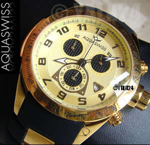 R28,000.00 >> Rare AQUASWISS Men's 18k GOLD Trax BUMBLEBEE Chronograph Swiss Watch