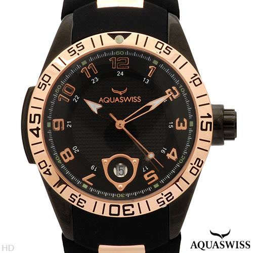 R22,000.00 >> AQUASWISS Men's 18k GOLD BLACK EDITION Swiss TRAX Watch
