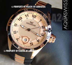 R22,000.00 >> AQUASWISS Men's 18k GOLD BLACK EDITION Swiss TRAX Watch
