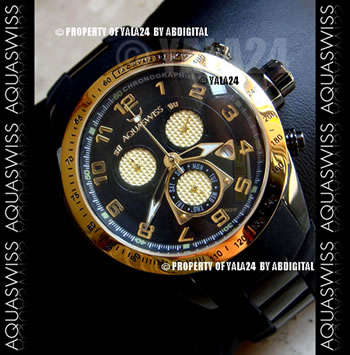 official dealer R28,000.00 >> Rare AQUASWISS Men's 18k GOLD Dark Knight Trax Chronograph Swiss Watch