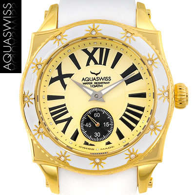 R22,000.00 >> AQUASWISS **DIAMONDS** Swiss 18k Gold Snow White Ladies Watch