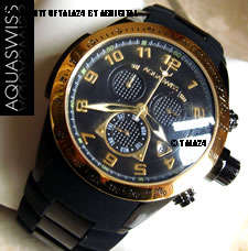 R28,000.00 >> AQUASWISS Men's 18k GOLD Dark Knight BLACK ION Trax Chronograph Swiss Watch