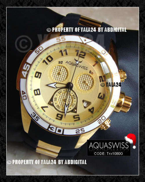 official dealer R28,000.00 >> Rare AQUASWISS Men's 18k GOLD Goldeneye Trax Chronograph Swiss Watch