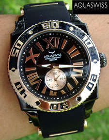 official dealer R28,000.00 >> Rare AQUASWISS Men's 18k GOLD Black **IRON MAN** 2011 Swiss Watch