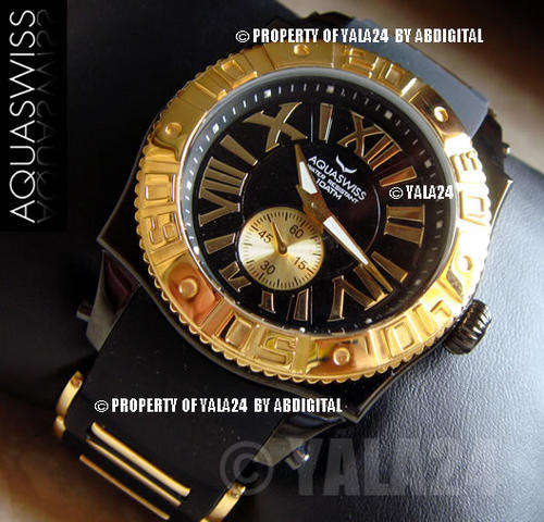 R25,000.00 >> AQUASWISS Men's Dark Knight 18k GOLD pl. Swiss Watch 100% genuine or 100x money back!!
