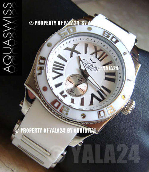 R18,000.00 >> no reserves Rare AQUASWISS Men's IRON MAN White Steel SWISS WATCH