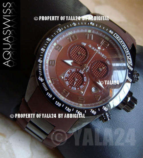 R21,000.00 >> Rare AQUASWISS Men's Dark Brown IP Trax Chronograph Swiss Watch