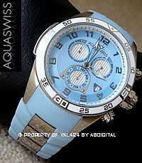 last 1 left RARE AQUASWISS LUXURY TIMEPIECES TRAX *****LADY***** BABY BLUE CHRONOGRAPH SWISS WATCH