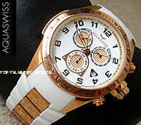 AQUASWISS SWISS MASTERPIECES MEN'S TRAX 18k ROSE GOLD pl. SNOW CHRONOGRAPH SWISS WATCH