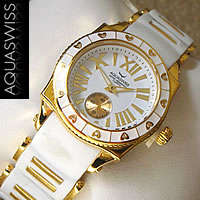 [CERTIFIED] AQUASWISS Lady 1.44ct **DIAMONDS** & 18k Gold pl Swiss Watch BRAND NEW