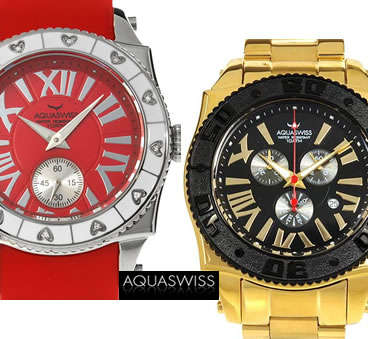 AQUASWISS Men's & Ladies 12 Diamonds & 18k Gold pl Hand Made Luxury Swiss Watches BRAND NEW