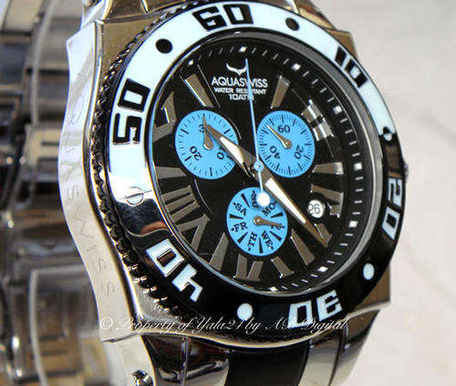 RARE AQUASWISS MEN'S AQUANAUT GT-CHRONOGRAPH BLACK IP SWISS WATCH w/ BOX, PAPERS, WARRANTY BRAND NEW