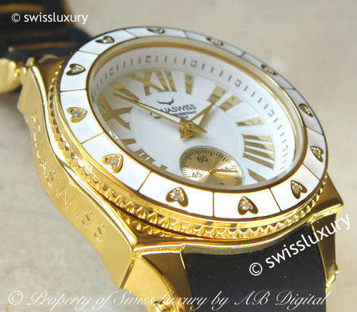 AQUASWISS Ladies .12ct Diamonds & 18k Gold pl Swiss Watch w/ Diamond Certificate BRAND NEW