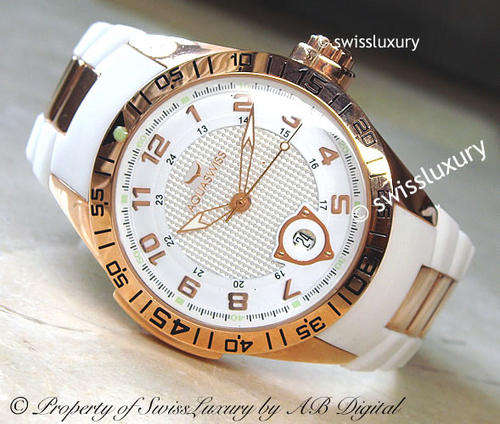 Rare AQUASWISS Lady Trax 18k ROSE GOLD pl. Swiss Watch CERTIFIED w/ papers, documents & warranty