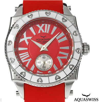 AQUASWISS 12x GENUINE DIAMONDS .12 CARATS RED HEART BEZEL SWISS MADE 100% GENUINE W/PAPERS
