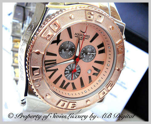 Brand New AQUASWISS Men's AQUANAUT 18K Rose Gold PL XG Chronograph Swiss Watch W/ BOX AND PAPERS