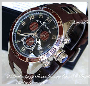 Brand new AQUASWISS Men's Steel Dark Brown Band Trax Chronograph Swiss Watch w/ BOX AND PAPERS