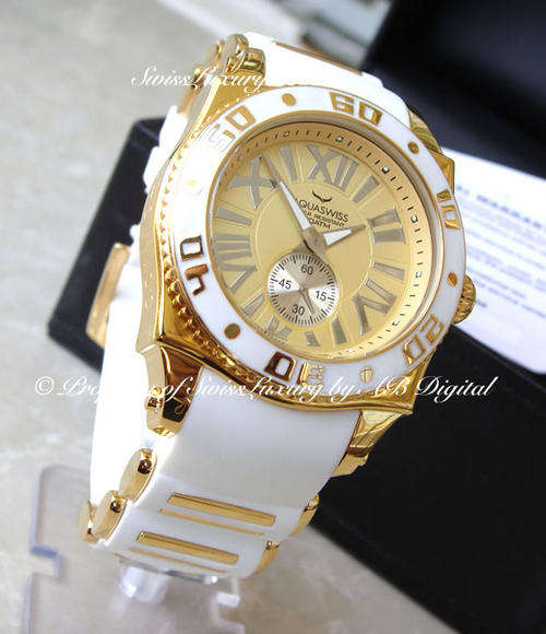 AQUASWISS Ladies Snow White REAL 18K GOLD pl Swiss Watch W/ BOX AND PAPERS 100% AUTHENTIC AND NEW