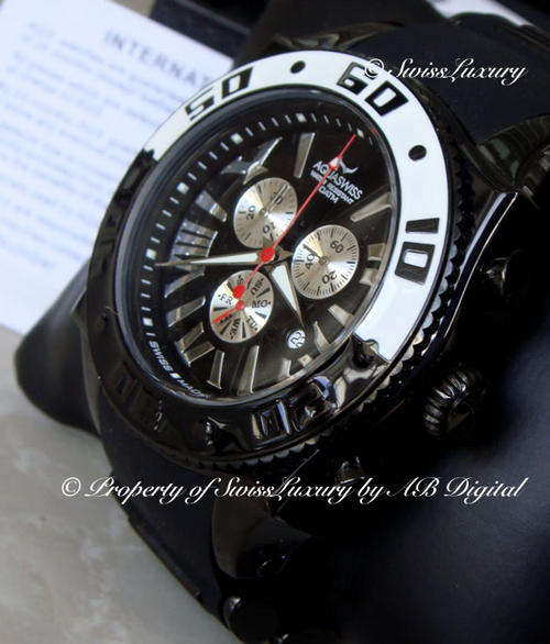 LAST LEFT** AQUASWISS XG AQUANAUT FULL BLACK ION CHRONOGRAPH DEEP SEA SWISS WATCH W/ BOX AND PAPERS