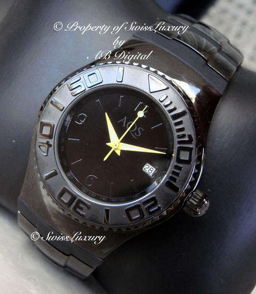 @@low start bid@@ AQUASWISS Gents SPORT ALL BLACK IP Swiss Watch W/ BOX AND PAPERS @@low start bid@@