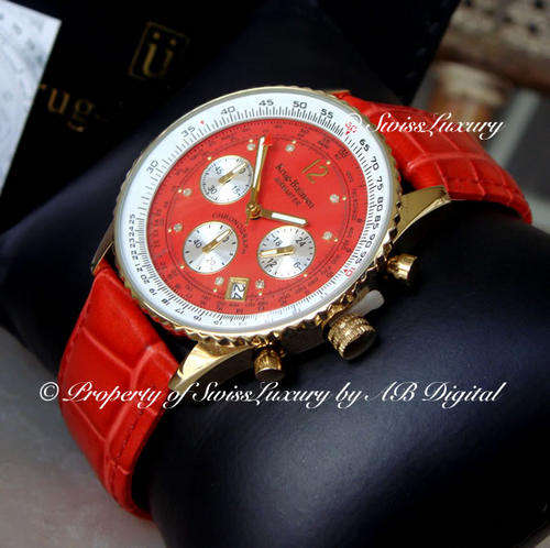 150% MONEY BACK** RARE **DIAMOND** LADY KRUG BAUMEN 8 DIAMONDS RED WATCH BEAUTIFUL, ELEGANT