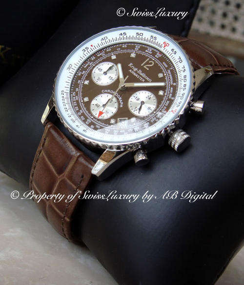 **DIAMOND** MEN'S KRUG BAUMEN 8 DIAMONDS AIRMASTER PILOT SLIDE RULE WATCH  W/ BOX AND PAPERS