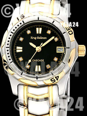 **R9685** KRUG BAUMEN Black w/ 8 DIAMONDS + Swiss Movement Ladies Watch