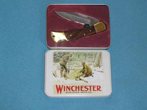 New Winchester pocket knife in a tin