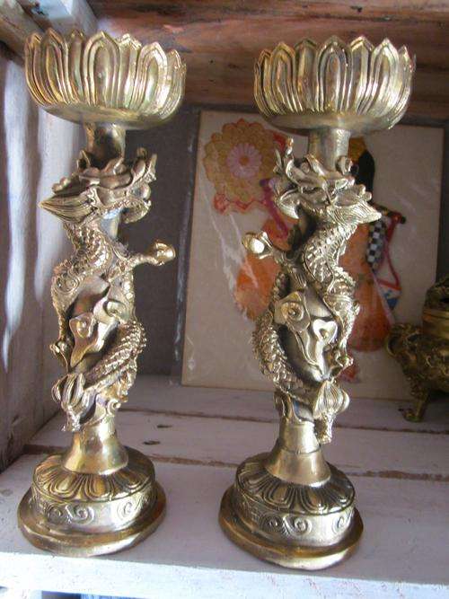 ESTATE SALE LOT 64 BRASS CHINESE DRAGON CANDLESTICKS